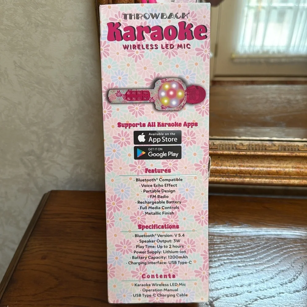 Karaoke Wireless LED Bluetooth Microphone in pink floral. Enjoy hours of fun